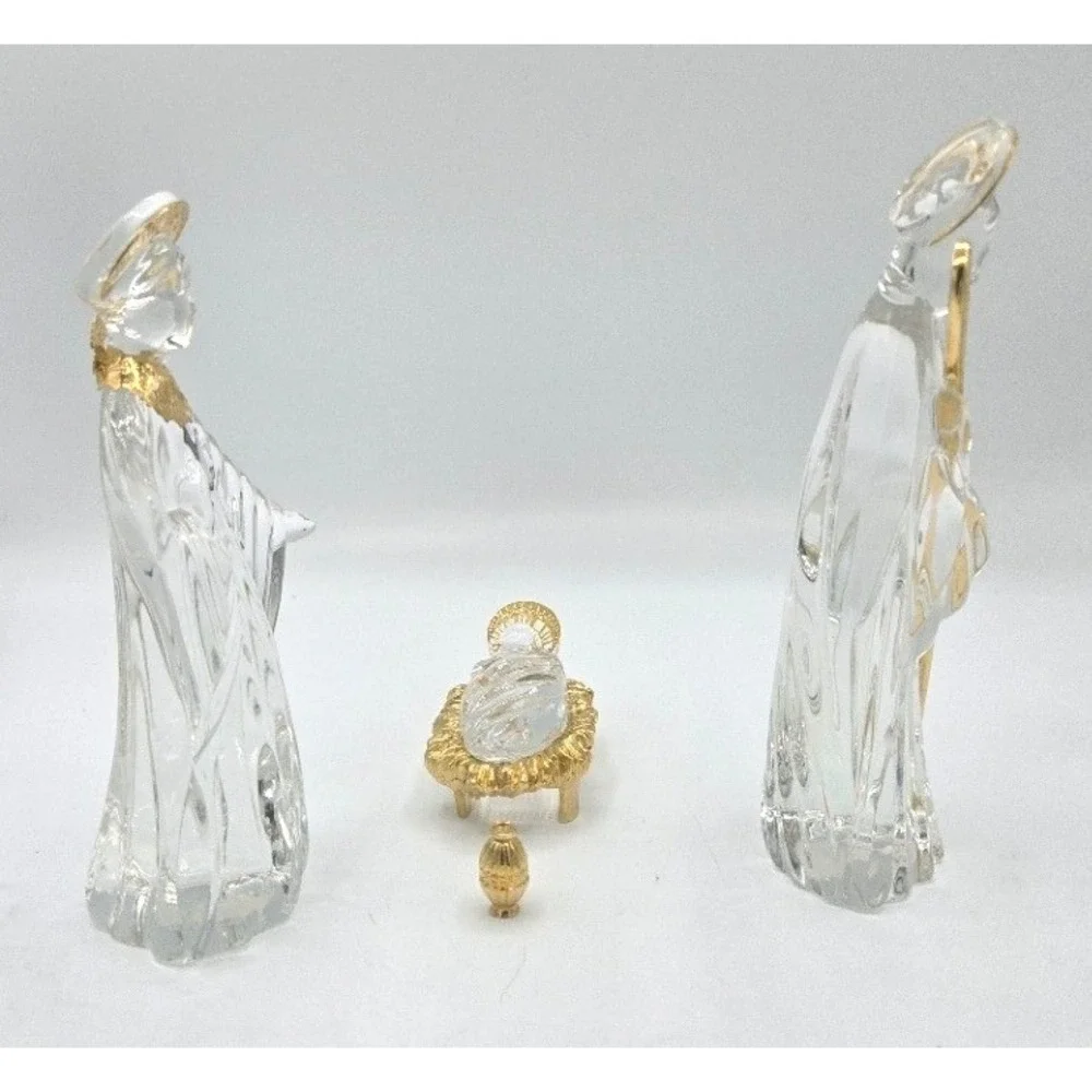 Gorham Full Lead Crystal 3-Piece Nativity‎ Set with Gold Trim